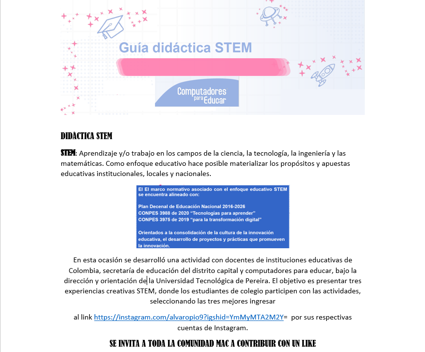 APOYANOS CON UN LIKE PARA QUE NUESTRO RETO STEM SEA RECONOCIDO COMO APORTE DE DESARROLLO  TECNOLÓGICO Y CIENTÍFICO QUE SE GESTA EN EL CONTEXTO DE LA ESCUELA PÚBLICA