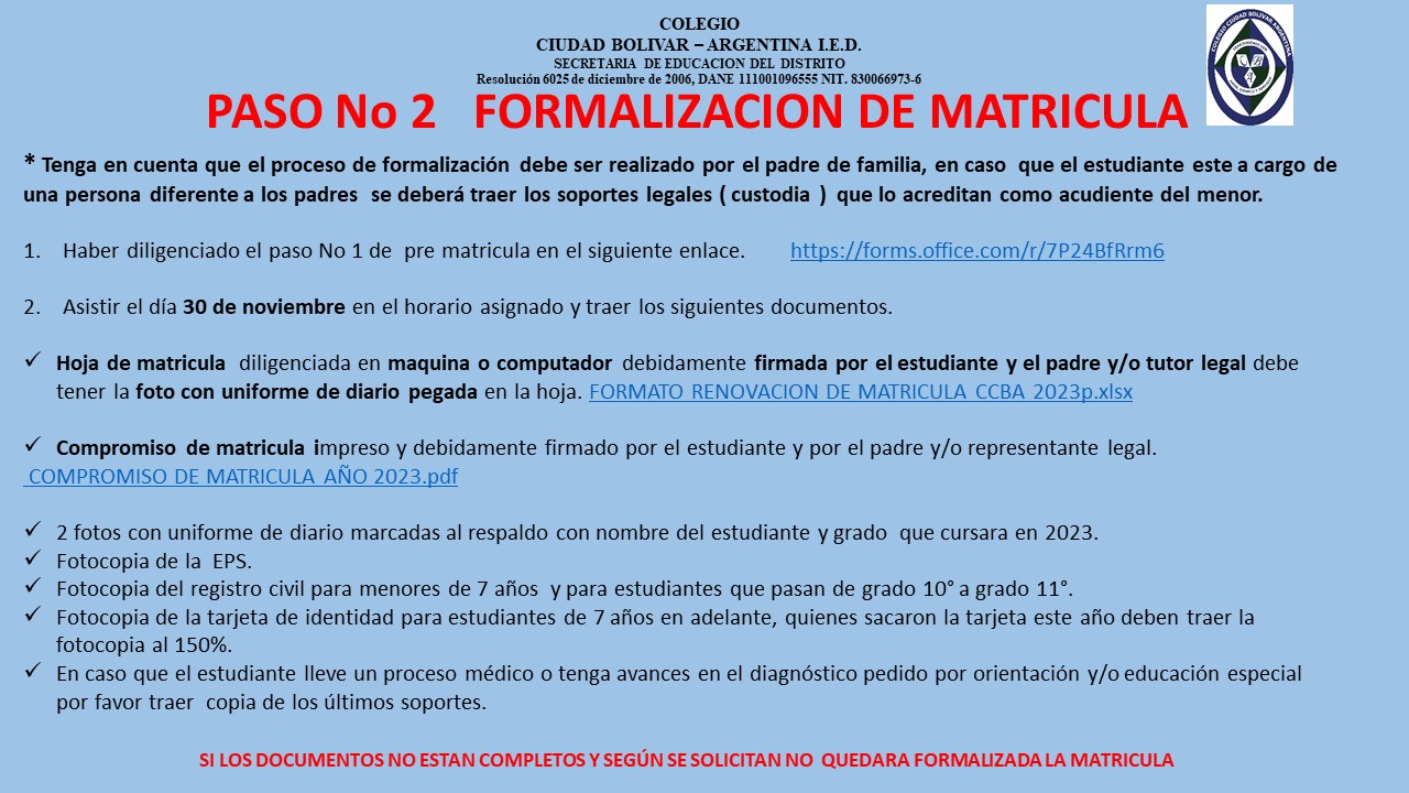 FORMALIZACIÓN MATRÍCULA 2023