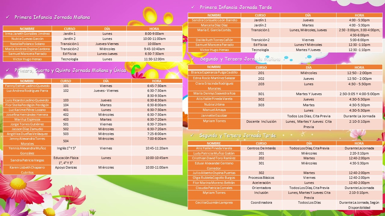 HORARIO DE ATENCIÓN DOCENTES  PRIMERA INFANCIA Y PRIMARIA