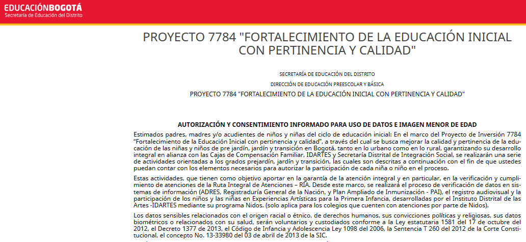 AUTORIZACIÓN Y CONSENTIMIENTO INFORMADO PARA USO DE DATOS E IMAGEN MENOR DE EDAD
