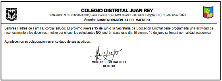 Circular informativa para el día 15 de junio de 2023 (Dia del maestro)