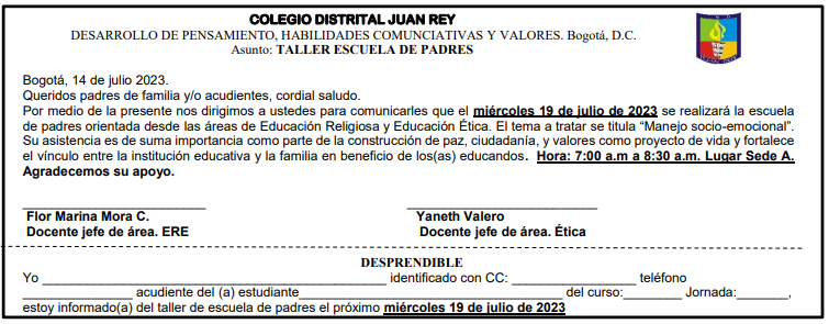 CIRCULAR TALLER ESCUELA DE PADRES