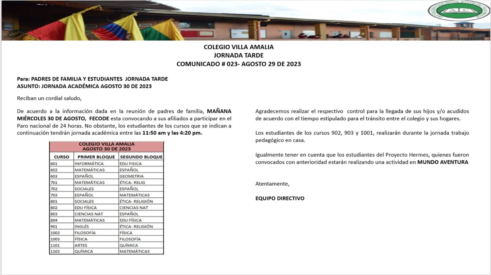 Comunicado 23 de 29 de Agosto