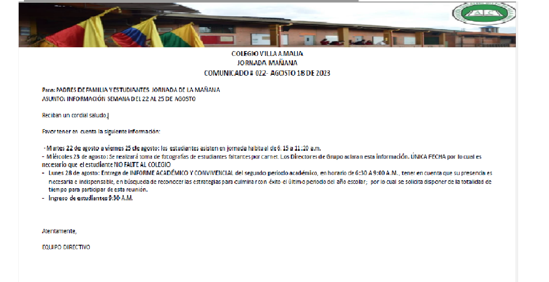 COMUNICADO 22 AGOSTO 18 2023 