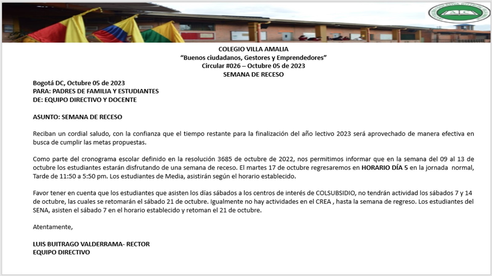 Circular 26 de 5 de Octubre