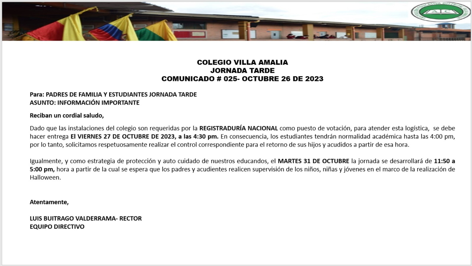 Comunicado 25 de 26 de Octubre