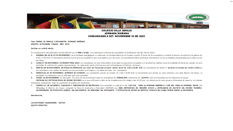 Comunicado de finalización de año 2023