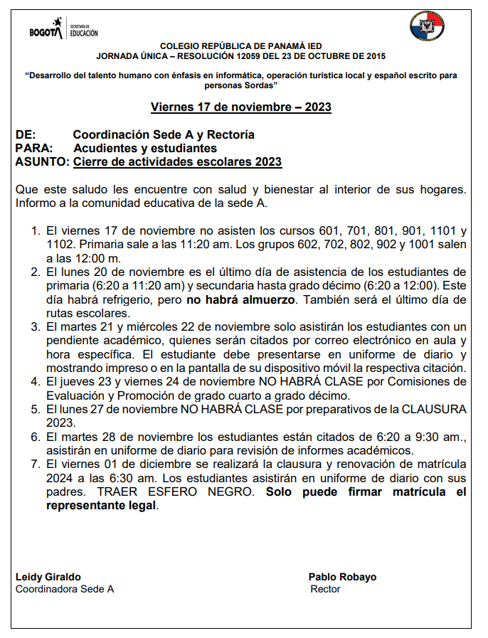 CIERRE DE ACTIVIDADES -2023