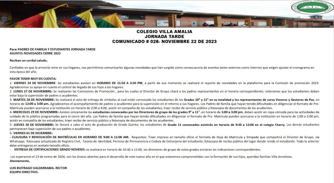 Comunicado 28 de 22 de Noviembre