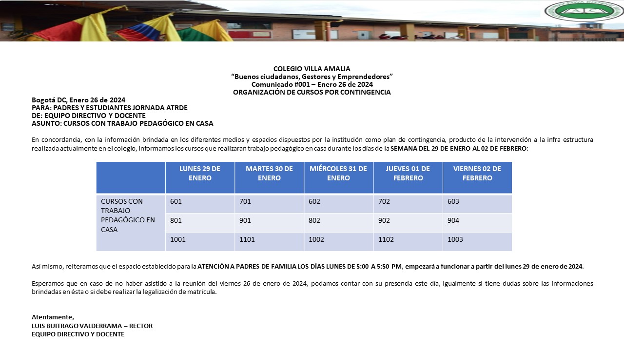 Comunicado 1 de 26 de Enero 2024
