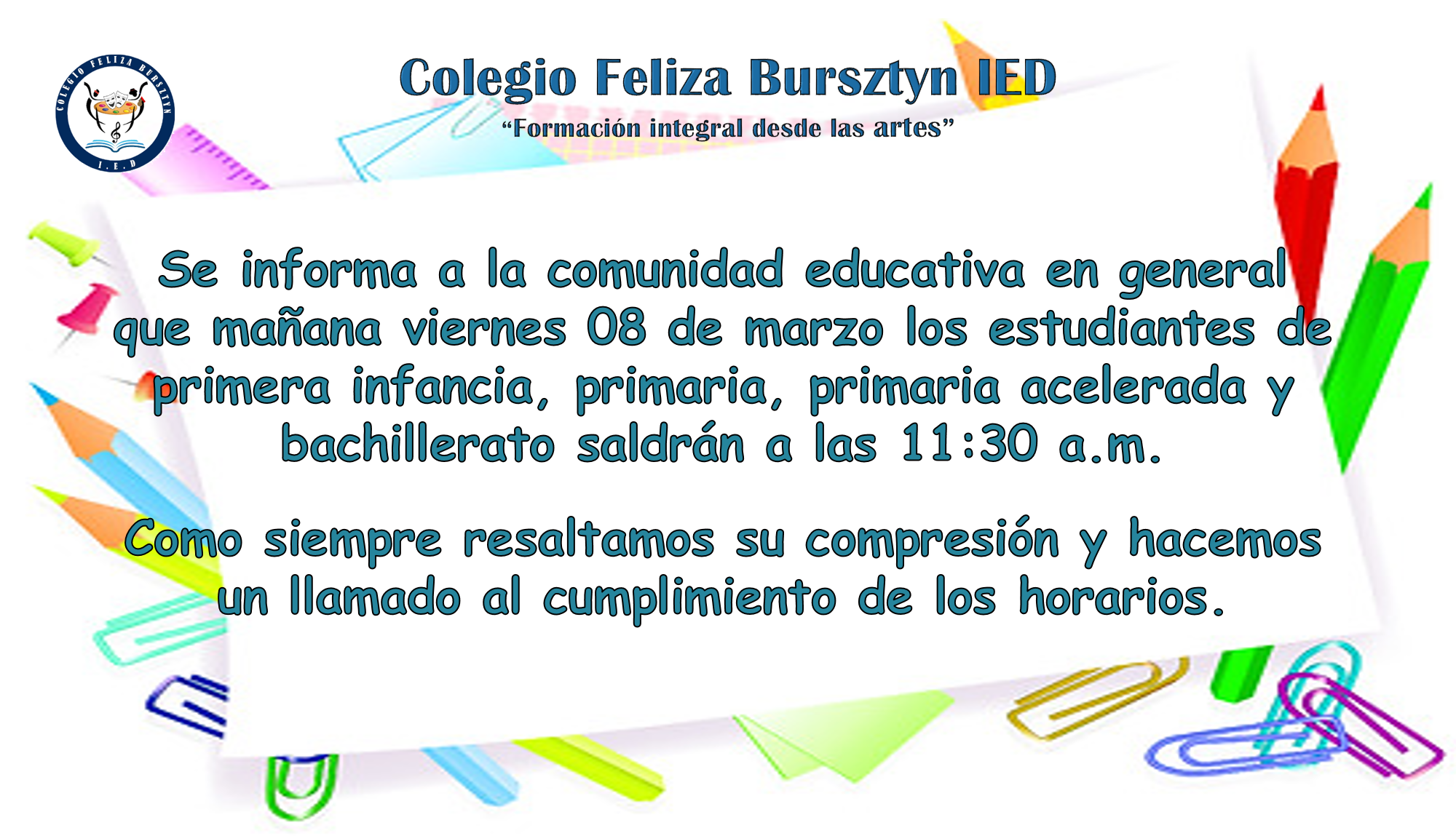 Novedad de horario VIERNES 8 