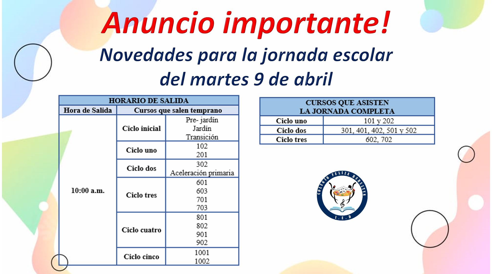 NOVEDADES MARTES 9 DE ABRIL