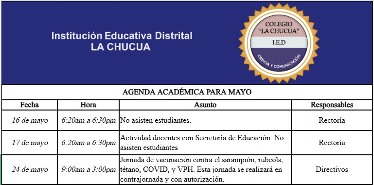 Agenda académica - Mayo