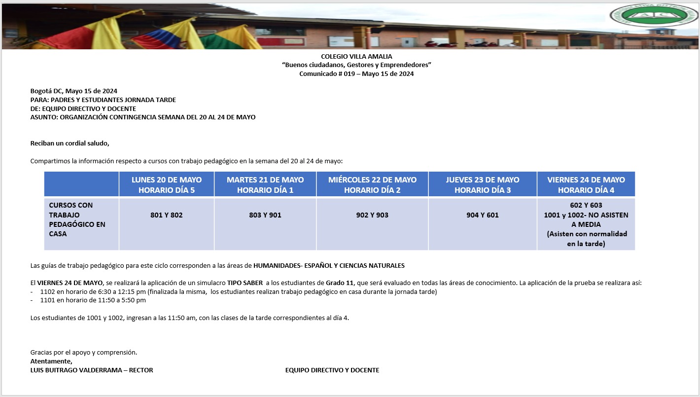 Comunicado 19 de 15 de Mayo 2024