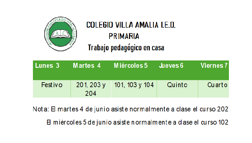 Trabajo pedagògico en casa 3 al 7 de junio 2024