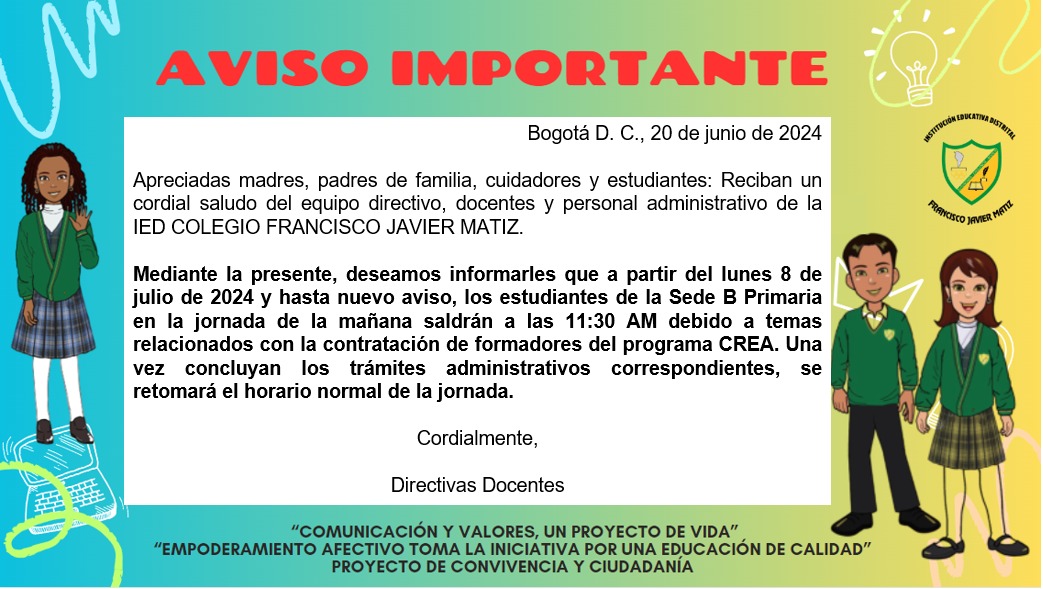 Cambio de horario SEDE B primaria JM 