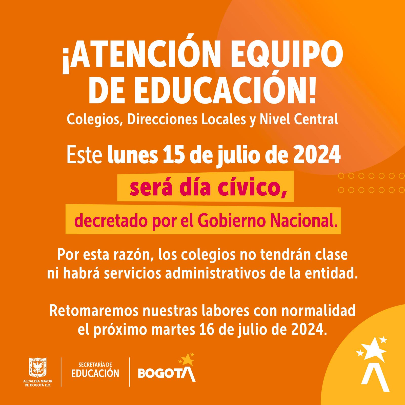 Dia civico 15 de Julio 2024