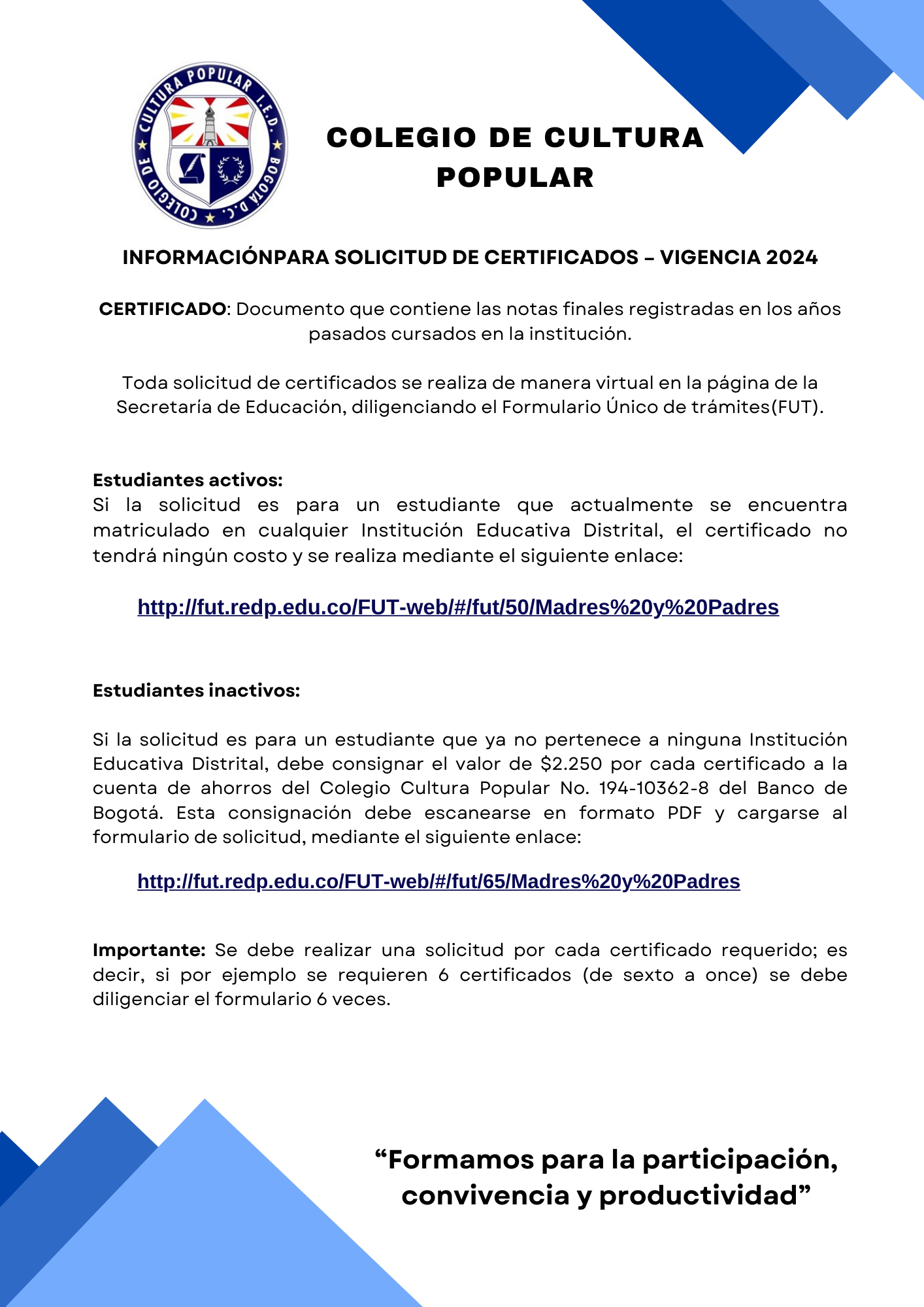 Solicitud de certificados de notas