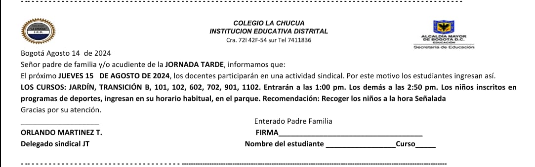 Cambio de horarios de ingreso por jornada sindical