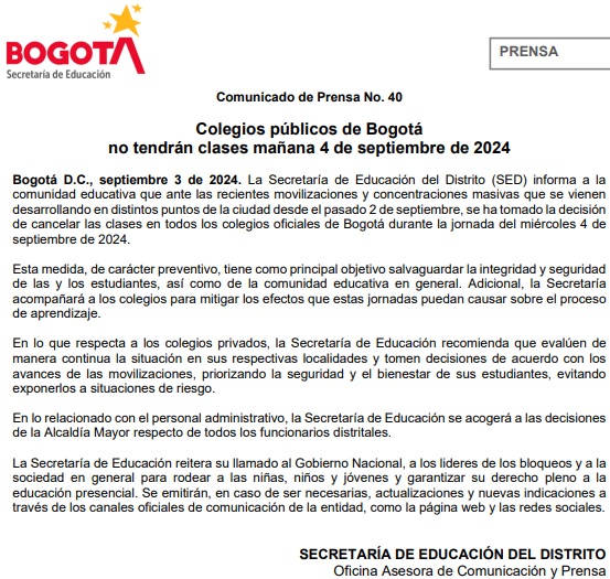 AVISO SUSPENSIÓN DE CLASES SEP 4 2024