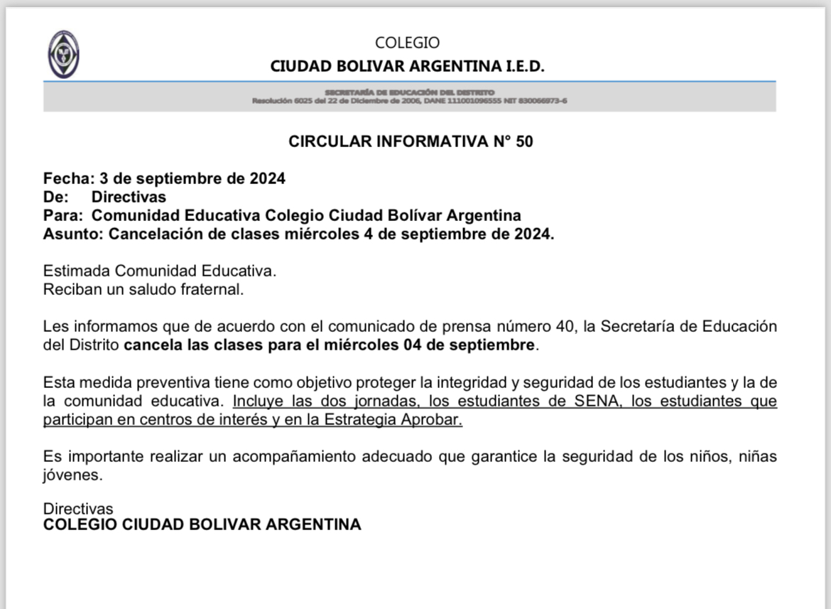 Circular 50 cancelación de clases 04 de septiembre