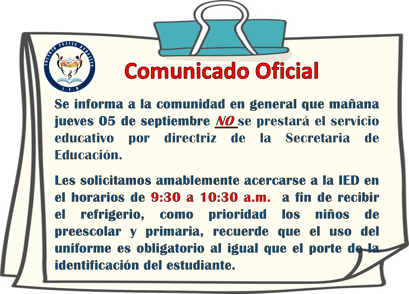 CESE DE ACTIVIDADES Y ENTREGA DE REFRIGERIO