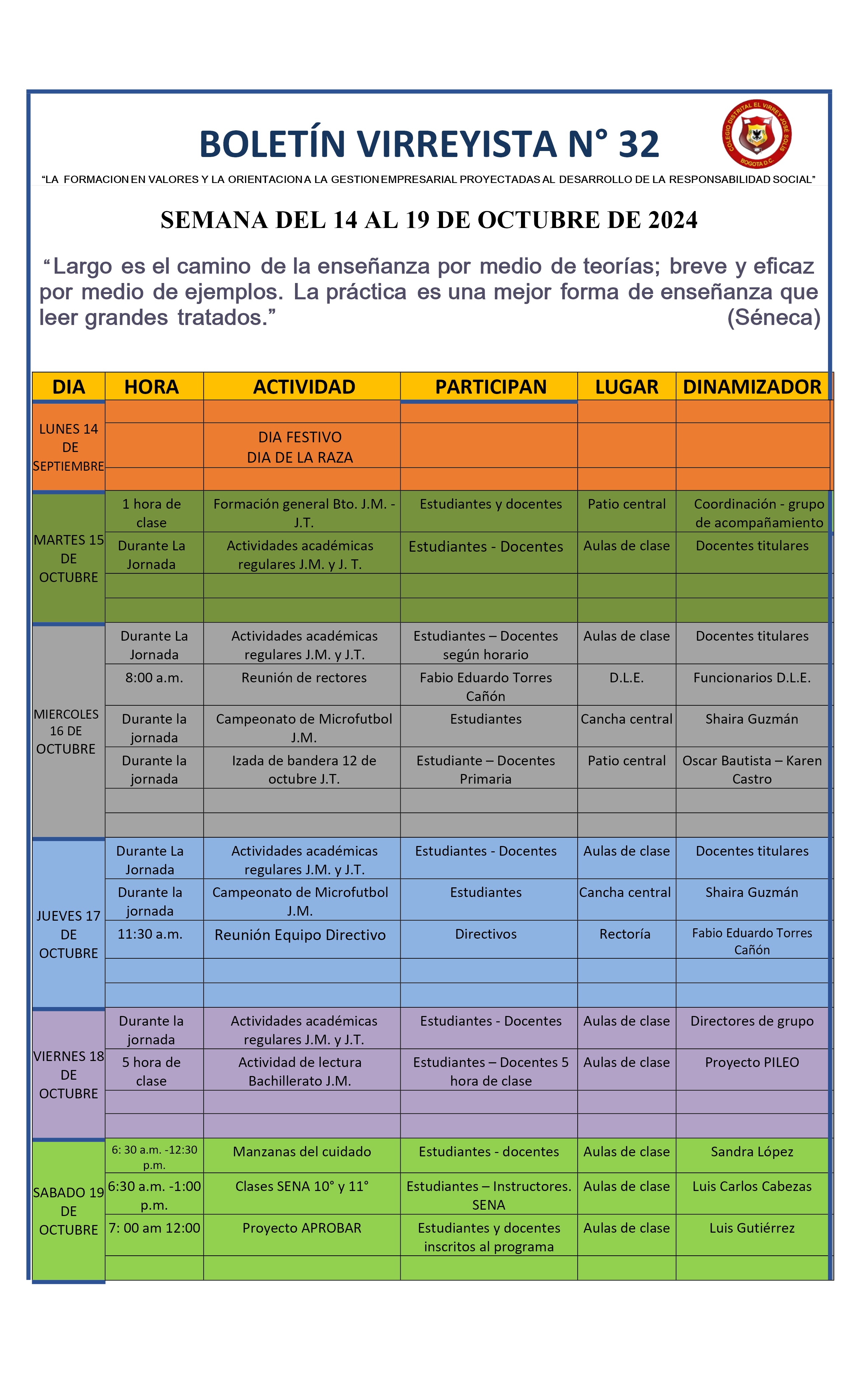 BOLETÍN SEMANAL N° 32 DEL 14  AL 19 OCTUBRE DE 2024