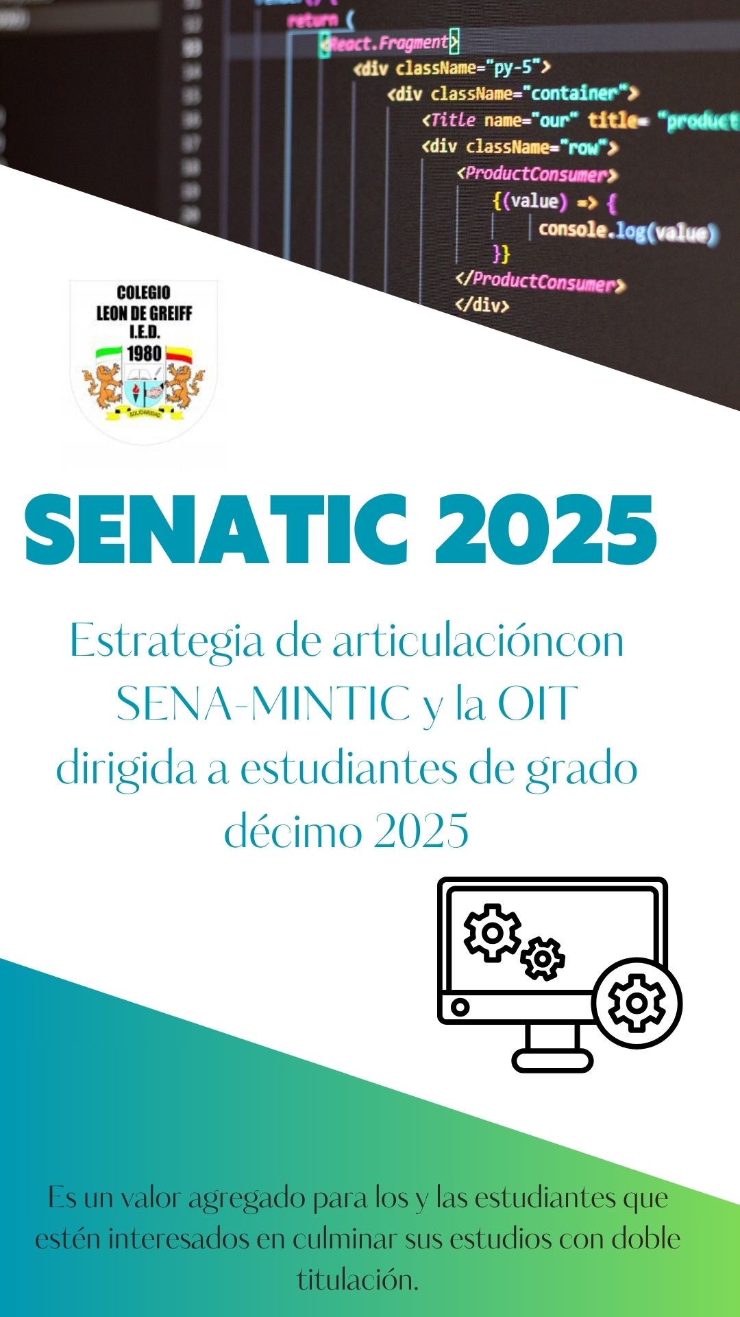 SENATIC es una estrategia que ofrece SENA-MINTIC y la OIT dirigida a los estudiantes de grado 10°, articulándose con la educación media, con el fin de contribuir con mayores oportunidades a los estudiantes nuestra institución esta se ofrecerá en el año 2025