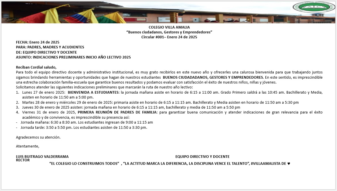Circular 001 del 24 de Enero de 2025