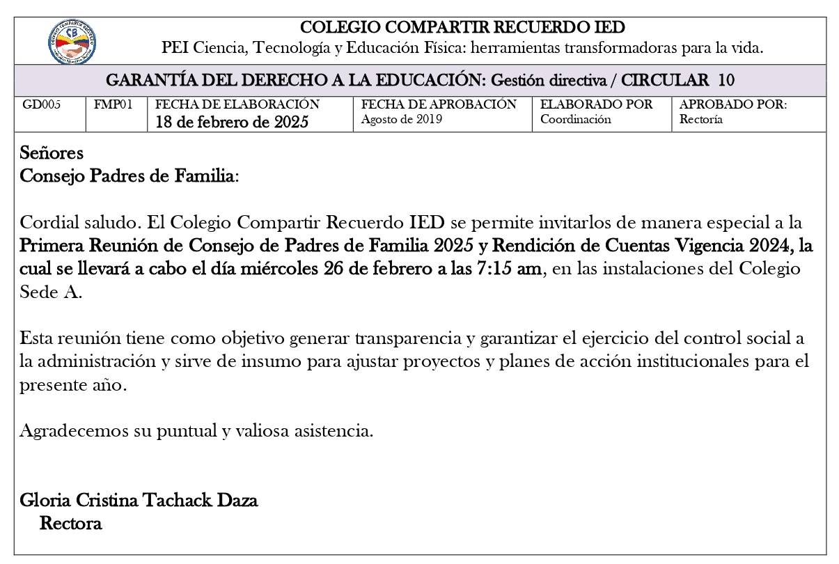 CIRCULAR 10 RENDICIÓN DE CUENTAS