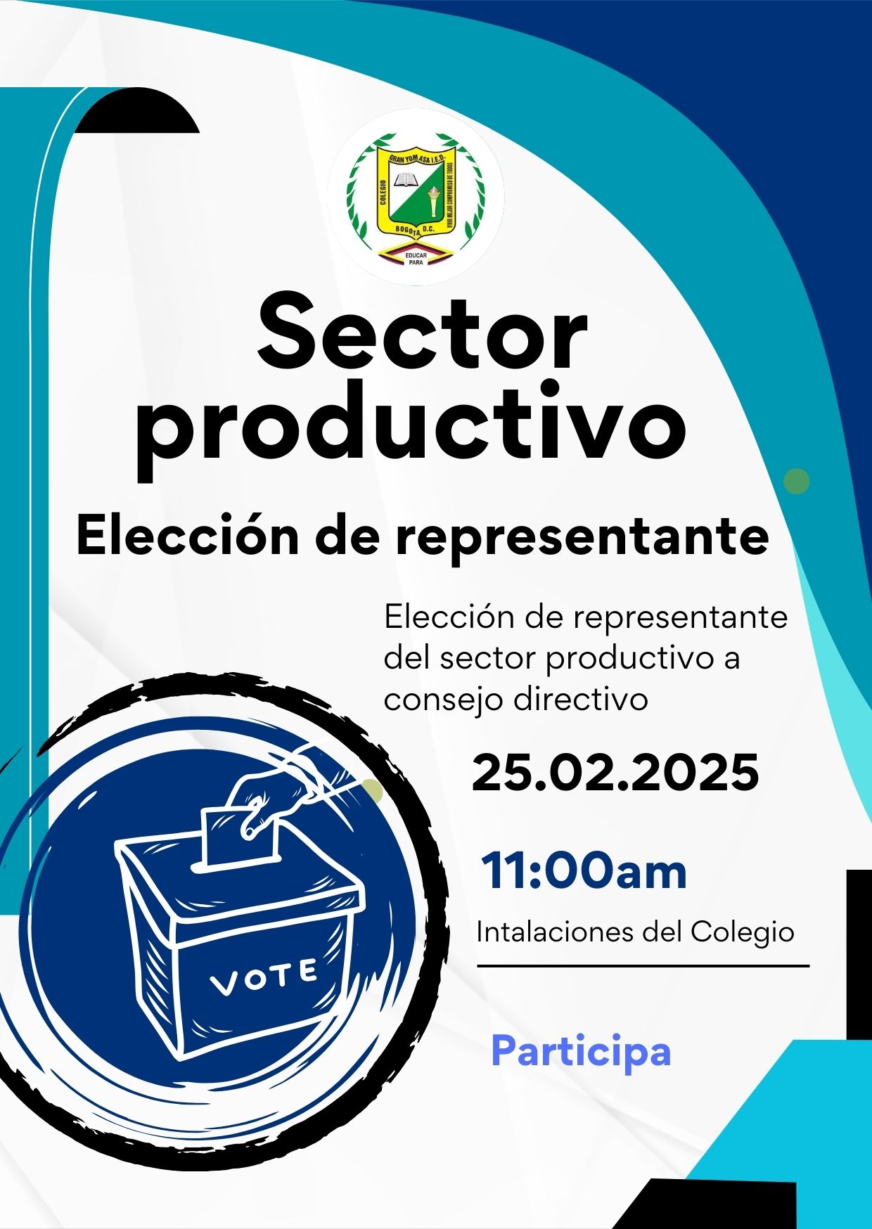 Convocatoria elección de representante del Sector Productivo a consejo directivo Colegio Gran Yomasa