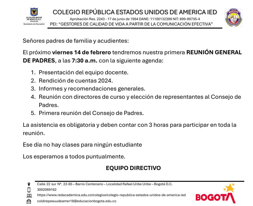 PRIMERA REUNIÓN GENERAL PADRES DE FAMILIA 14 DE FEBRERO DEL 2025