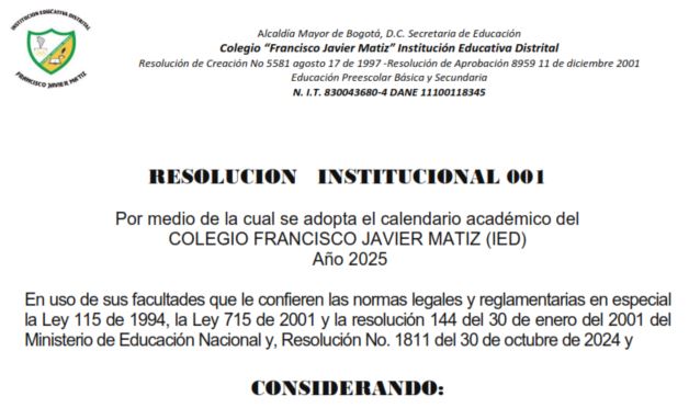 RESOLUCION   INSTITUCIONAL 001 