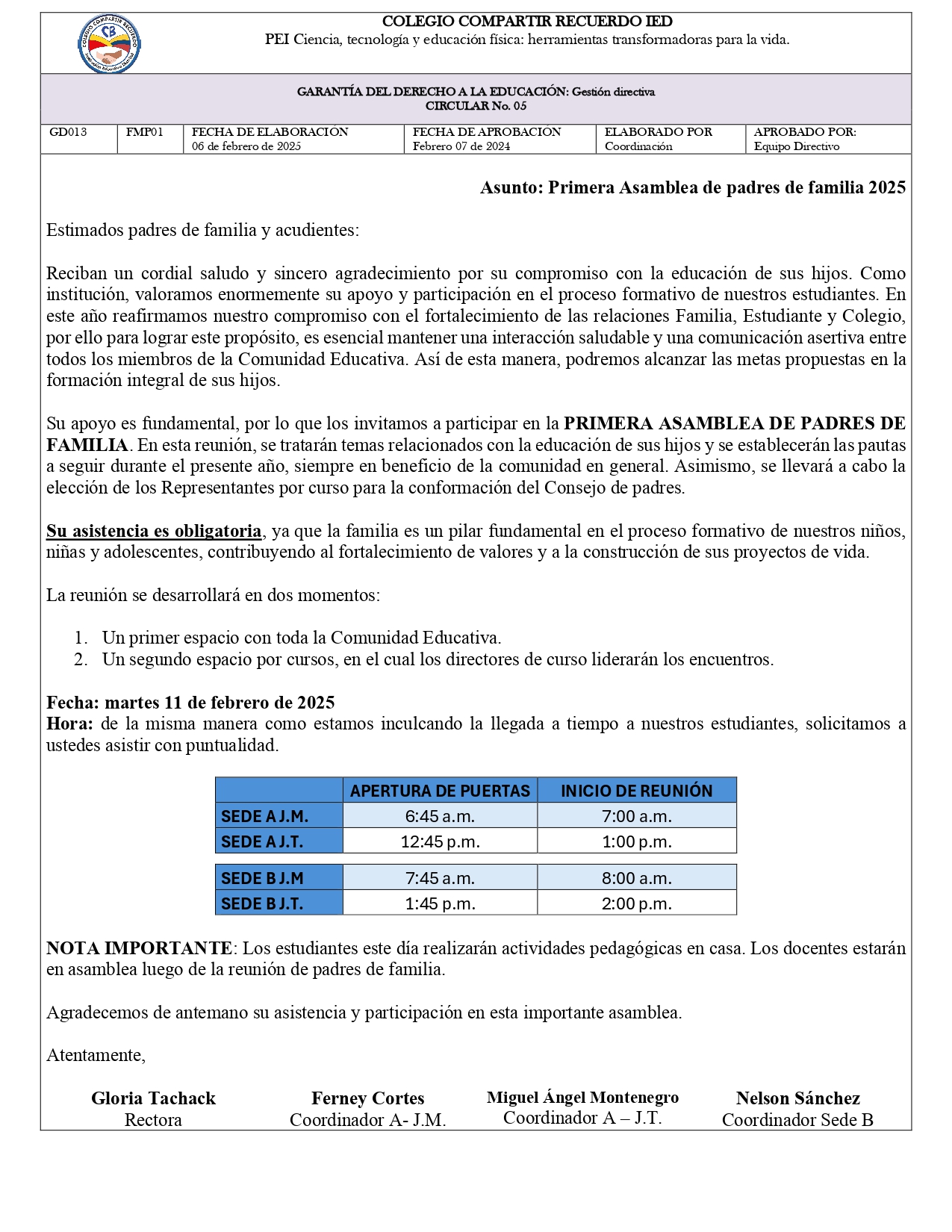 Primera asamble de padres 