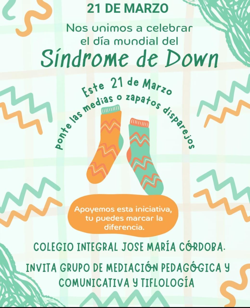 Unete a la celebraciín del 21 de marzo, con tus medias o zapatos disparejos.