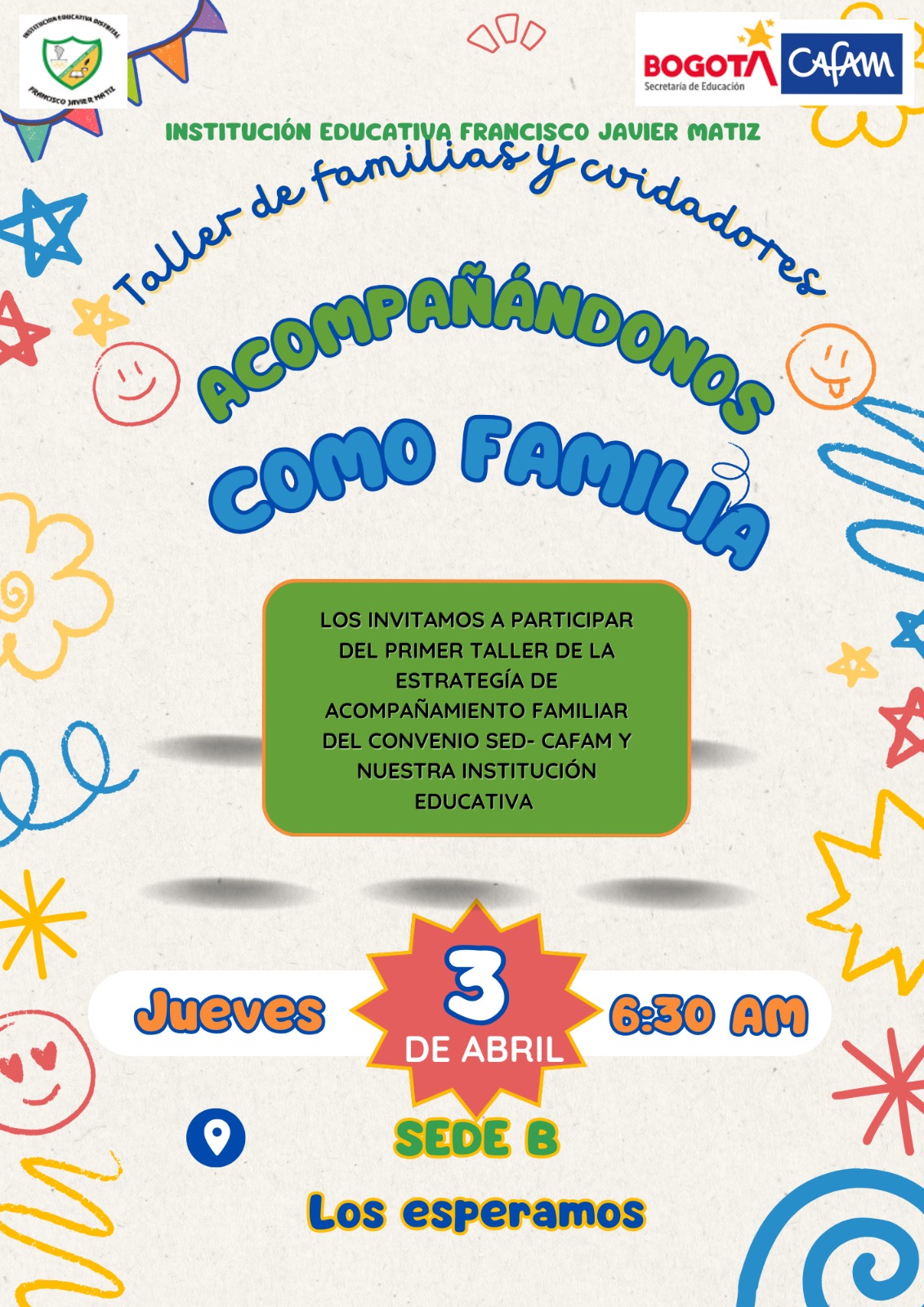 Invitación para taller de padres de familia para primera infancia Jornada Mañana