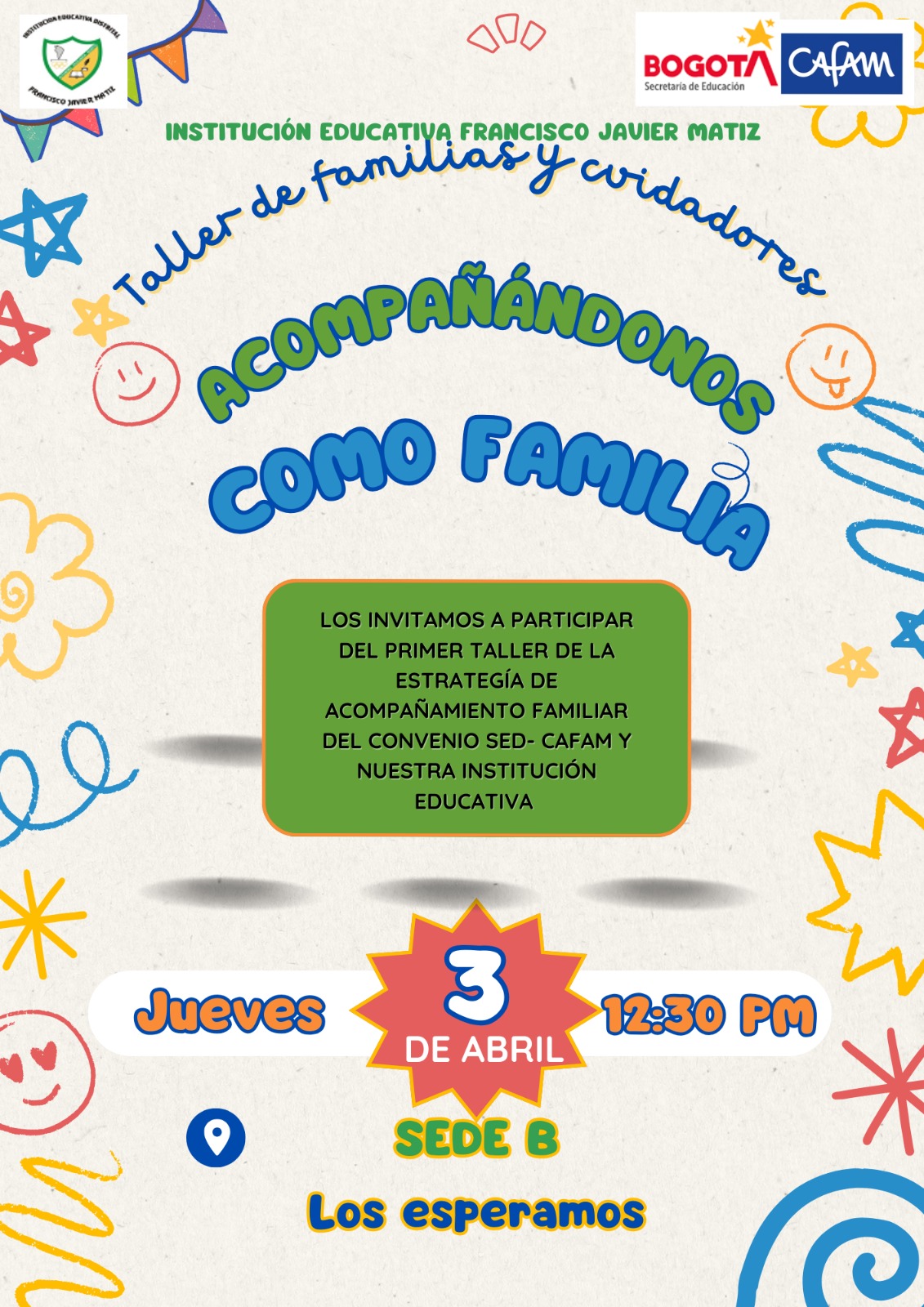 Invitación para taller de padres de familia para primera infancia Jornada Tarde 
