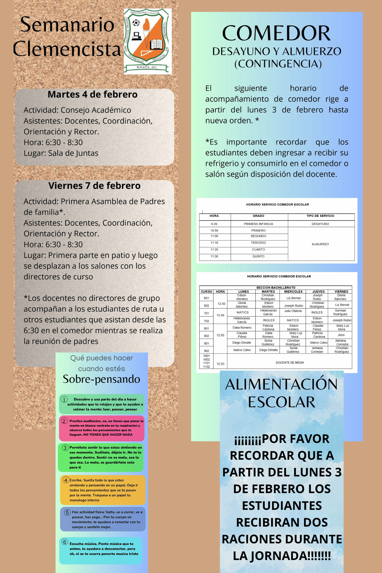 Boletín de actividades semanales del colegio Clemencia Holguín de Urdaneta I.E.D.
