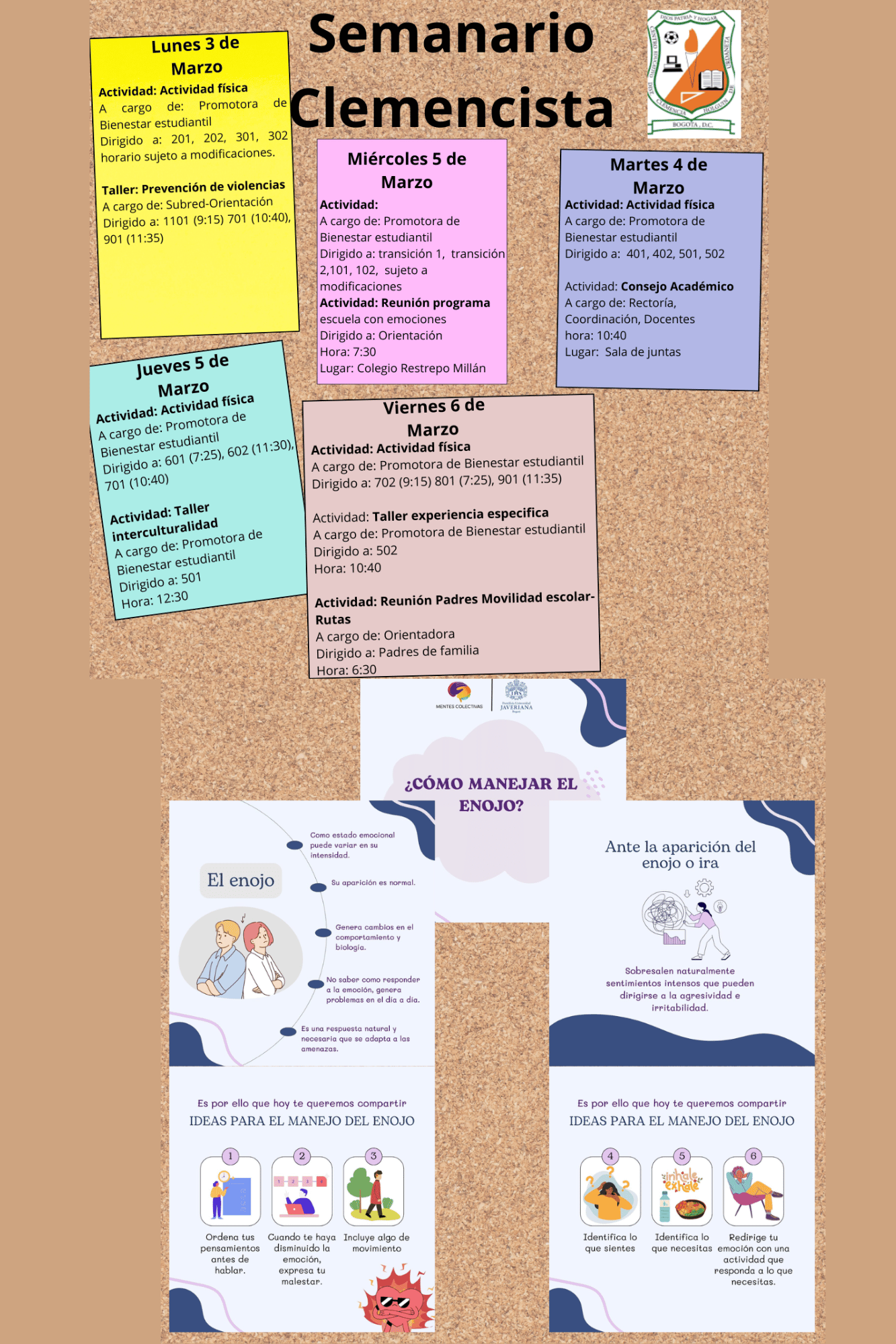 Boletín de actividades semanales del colegio Clemencia Holguín de Urdaneta I.E.D.