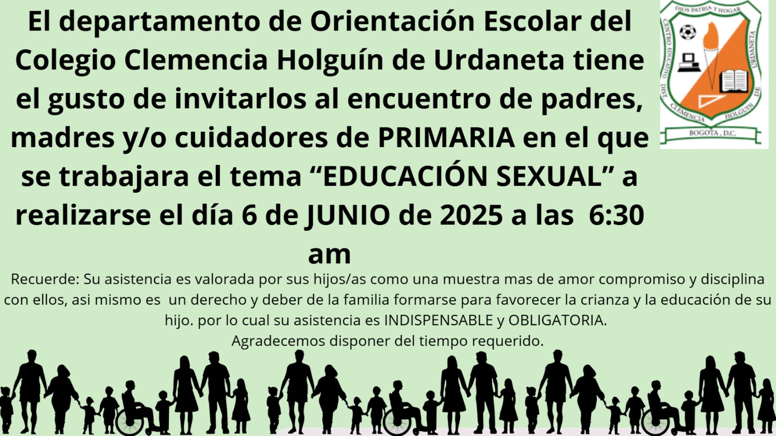 Invitación a la escuela y encuentro de padres, madres y/o cuidadores con el tema : "Educación Sexual", el día junio 6 de 2.025 CONTAMOS CON SU ASISTENCIA 🤩