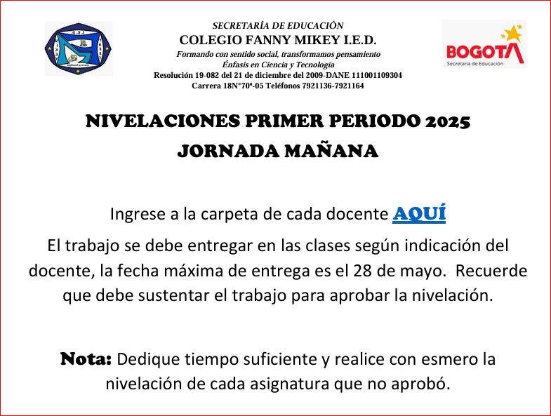 NIVELACIONES 1 TRIMESTRE 