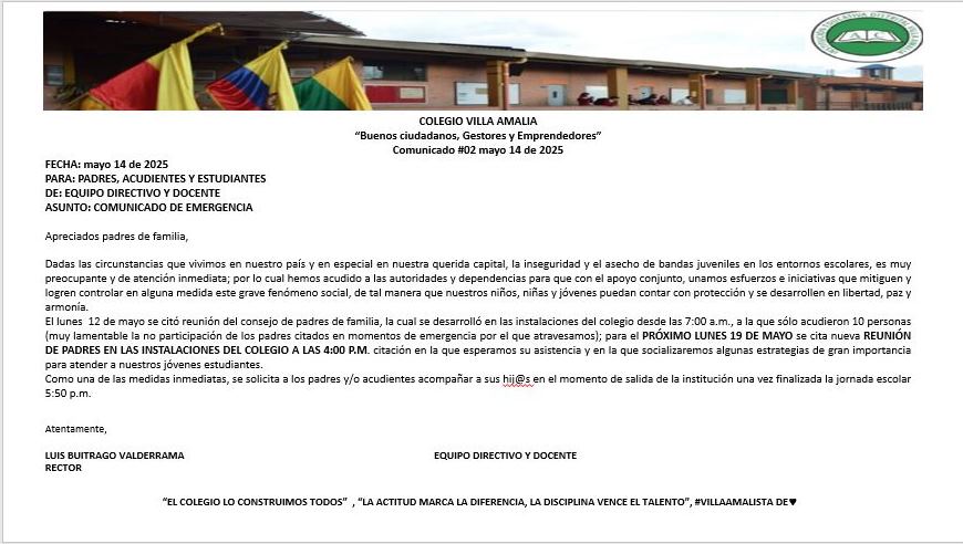 Comunicado 02 de 14 de Mayo del 2025