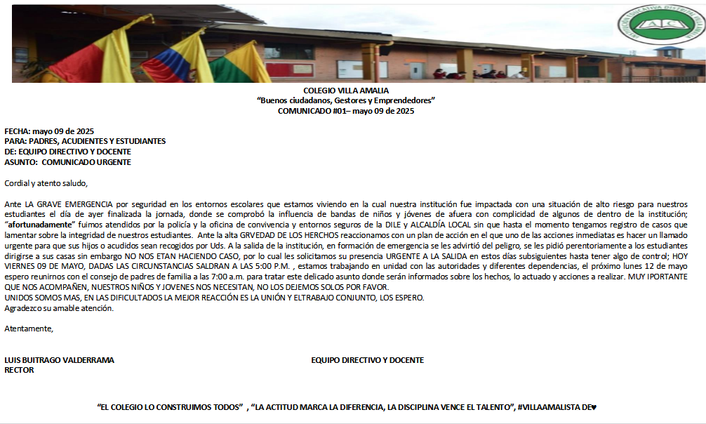 Comunicado 01 de 9 de Mayo del 2025