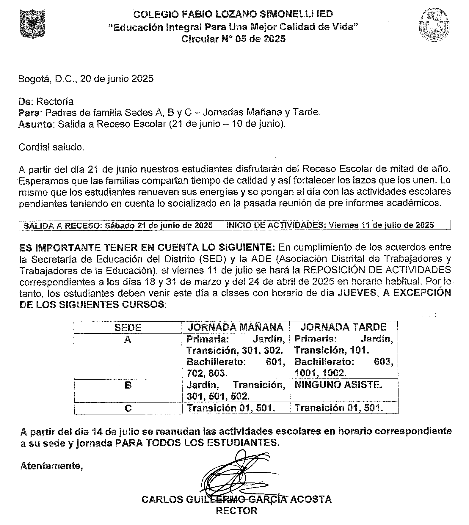 RECESO MITAD DE AÑO 2025