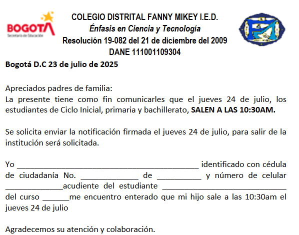 CIRCULAR JUEVES 24 DE JULIO 