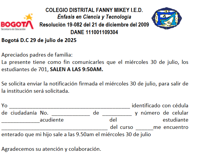 CIRCULAR MIÉRCOLES 30 DE JULIO 