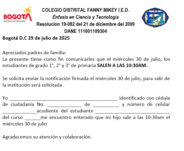 CIRCULAR salida 1°, 2° y 3° miercoles 30 de Julio