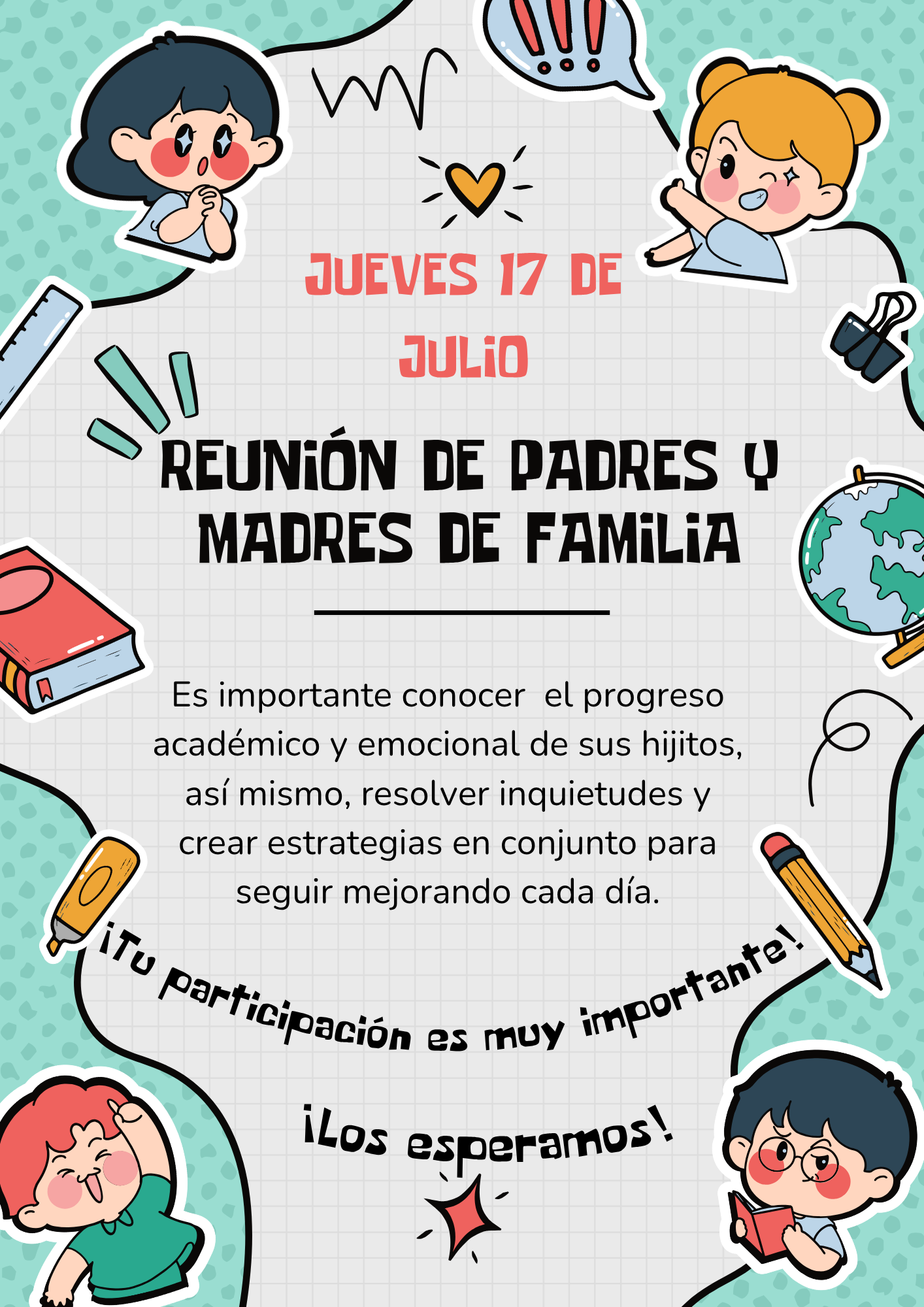 ¡Reunión de madres y padres de familia!