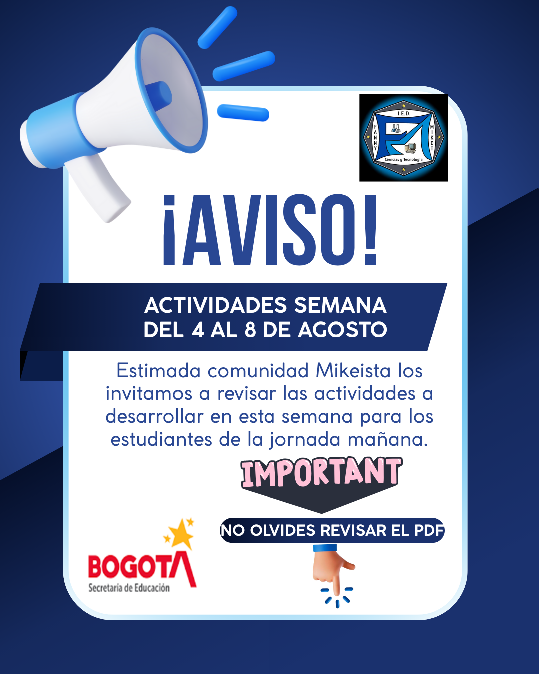 ACTIVIDADES SEMANA DEL 4 AL 8 DE AGOSTO