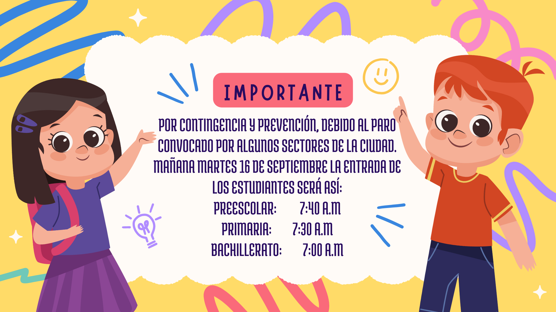 Horario de Ingreso Martes 16 de Septiembre